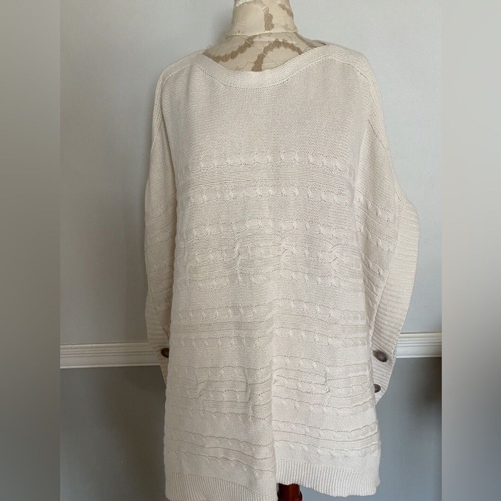 BANANA REPUBLIC Cable Knit Poncho Cape Sweater Oversized‎ Ivory Sz M L XL Button